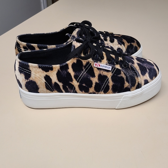 Superga velvet leopard platform sneakers size 9 1/2 - Picture 5 of 8